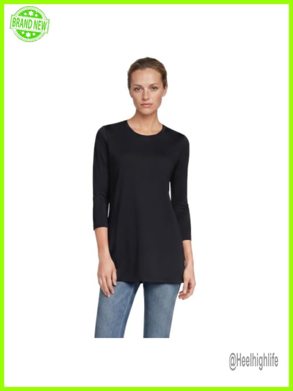 Lands' End Women's 3/4 Sleeve Supima Cotton Crewneck Tunic Top
